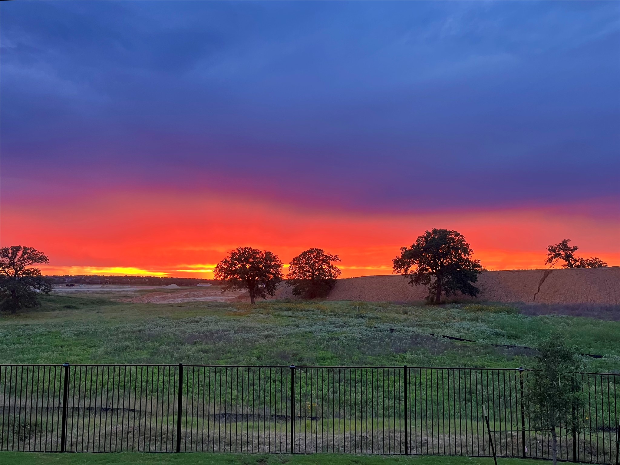 130 Firethorn Loop Bastrop, TX 78602 - Photo 35 of 38 Golden hour illuminates a pastoral landscape with verdant grasses and a serene fence line.