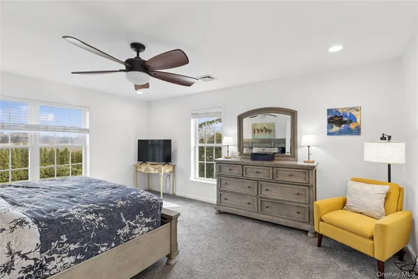 a bedroom with a large bed and a tv