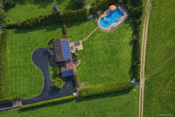 an aerial view of a house