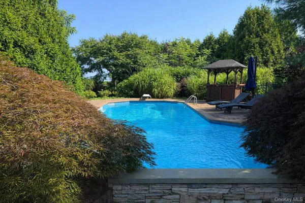 a view of a swimming pool with a yard