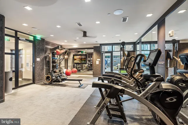 a view of a room with gym equipment
