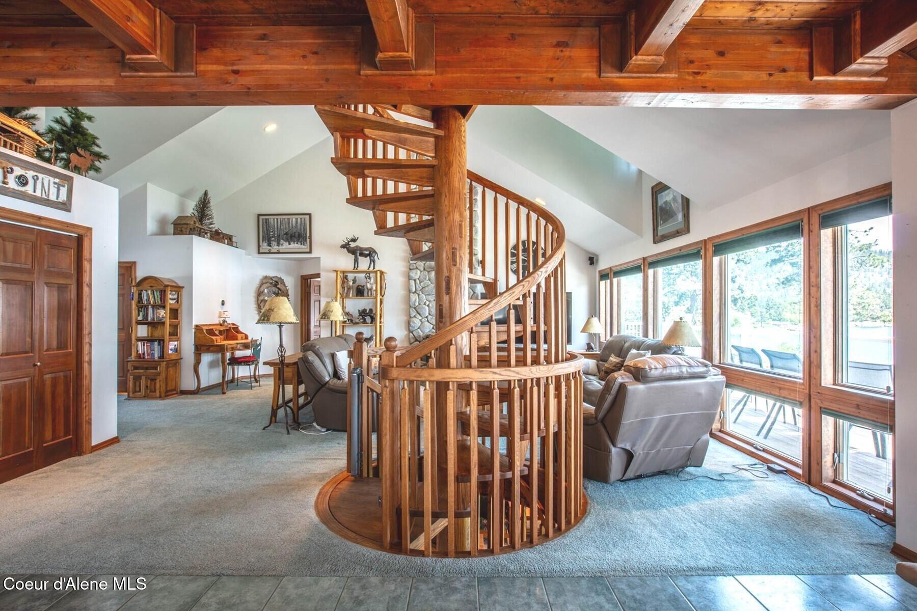 433 Campbell Point Road Laclede, ID 83841 - Photo 38 of 70 Amazing Custom Sprial Staircase