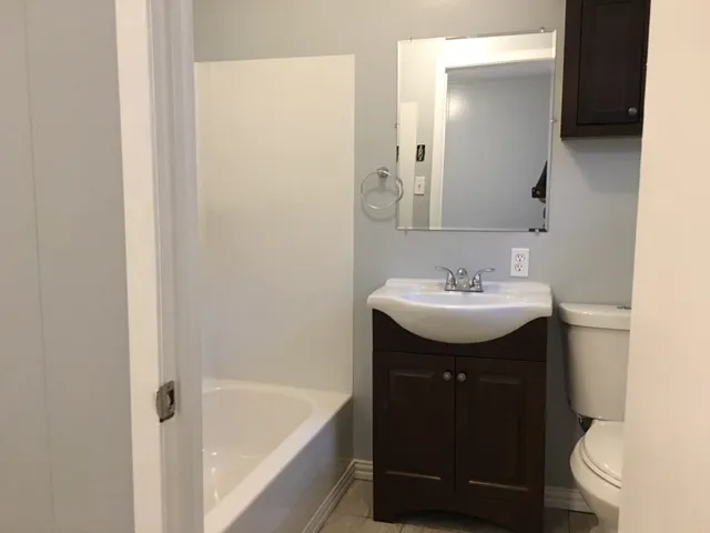 a bathroom with a sink toilet and vanity