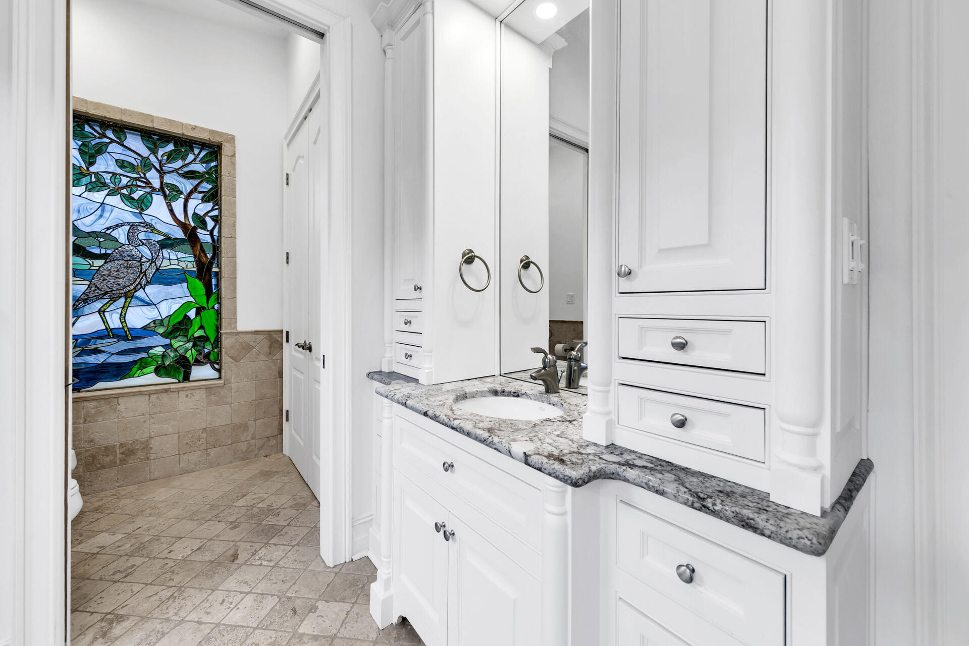 389 Driftwood Point Road Santa Rosa Beach, FL 32459 - Photo 35 of 79 a bathroom with a granite countertop sink and a mirror