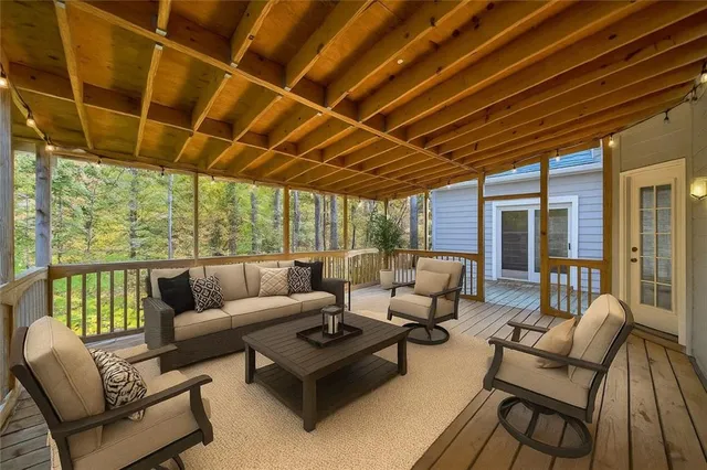 a building outdoor space with patio furniture