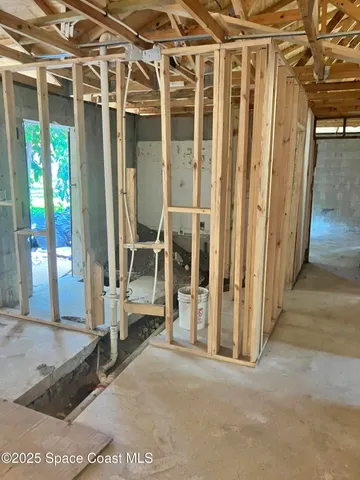 a view of a porch of a house
