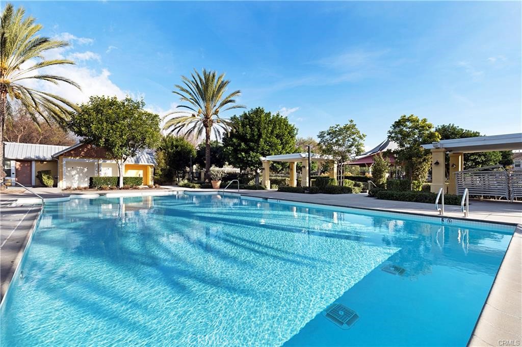 22 Valmont Way Ladera Ranch, CA 92694 - Photo 42 of 47 a view of a swimming pool with a lawn chairs under palm trees