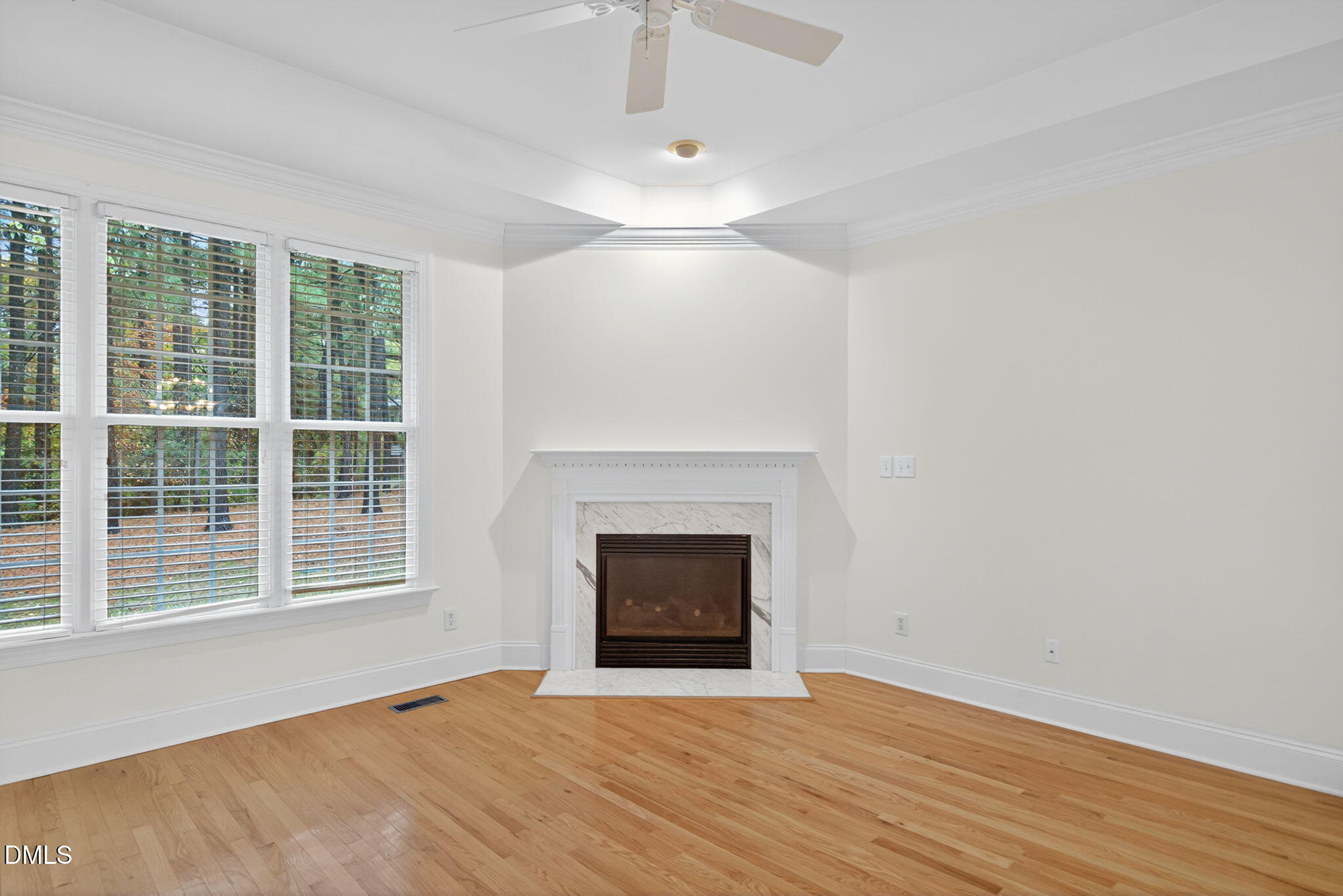 3421 Barron Berkeley Way Raleigh, NC 27612 - Photo 20 of 48 a view of an empty room with wooden floor fireplace and a window