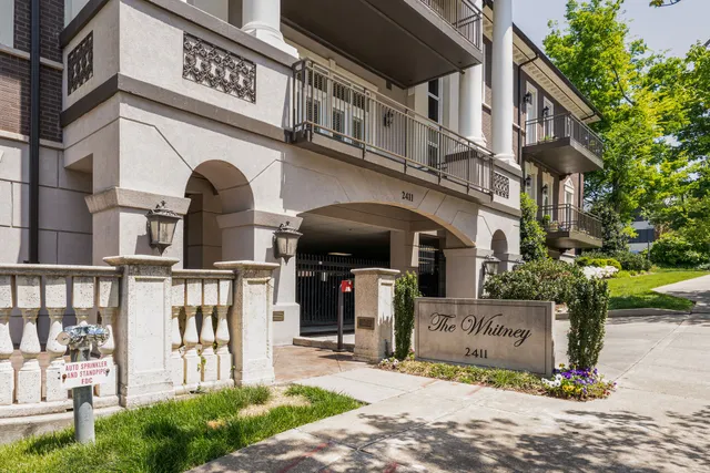 a front view of a building with street