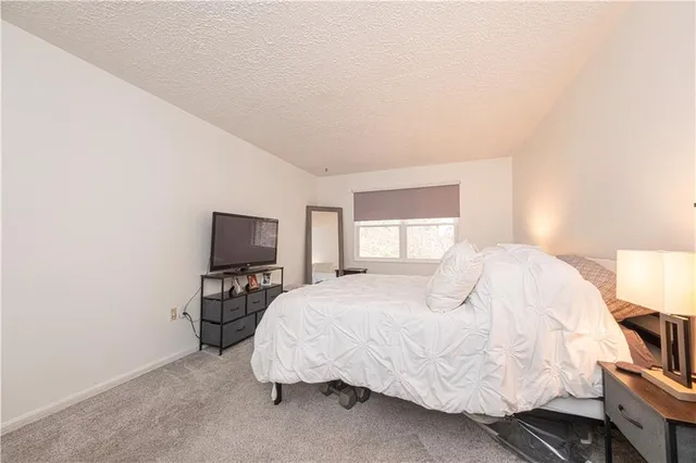 a bedroom with a bed and a tv