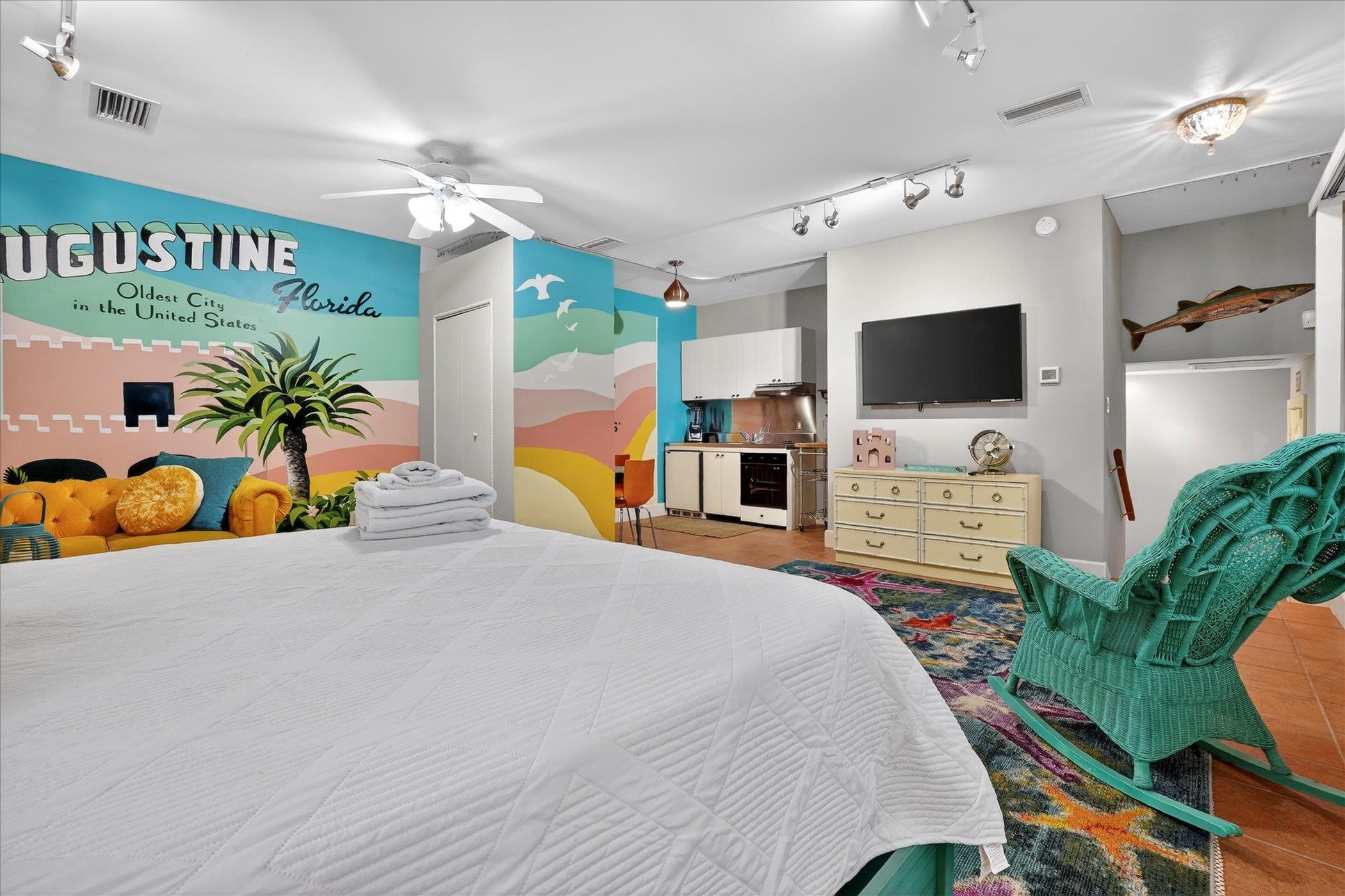 16 May Street St. Augustine, FL 32084 - Photo 43 of 85 Bedroom with rail lighting and ceiling fan