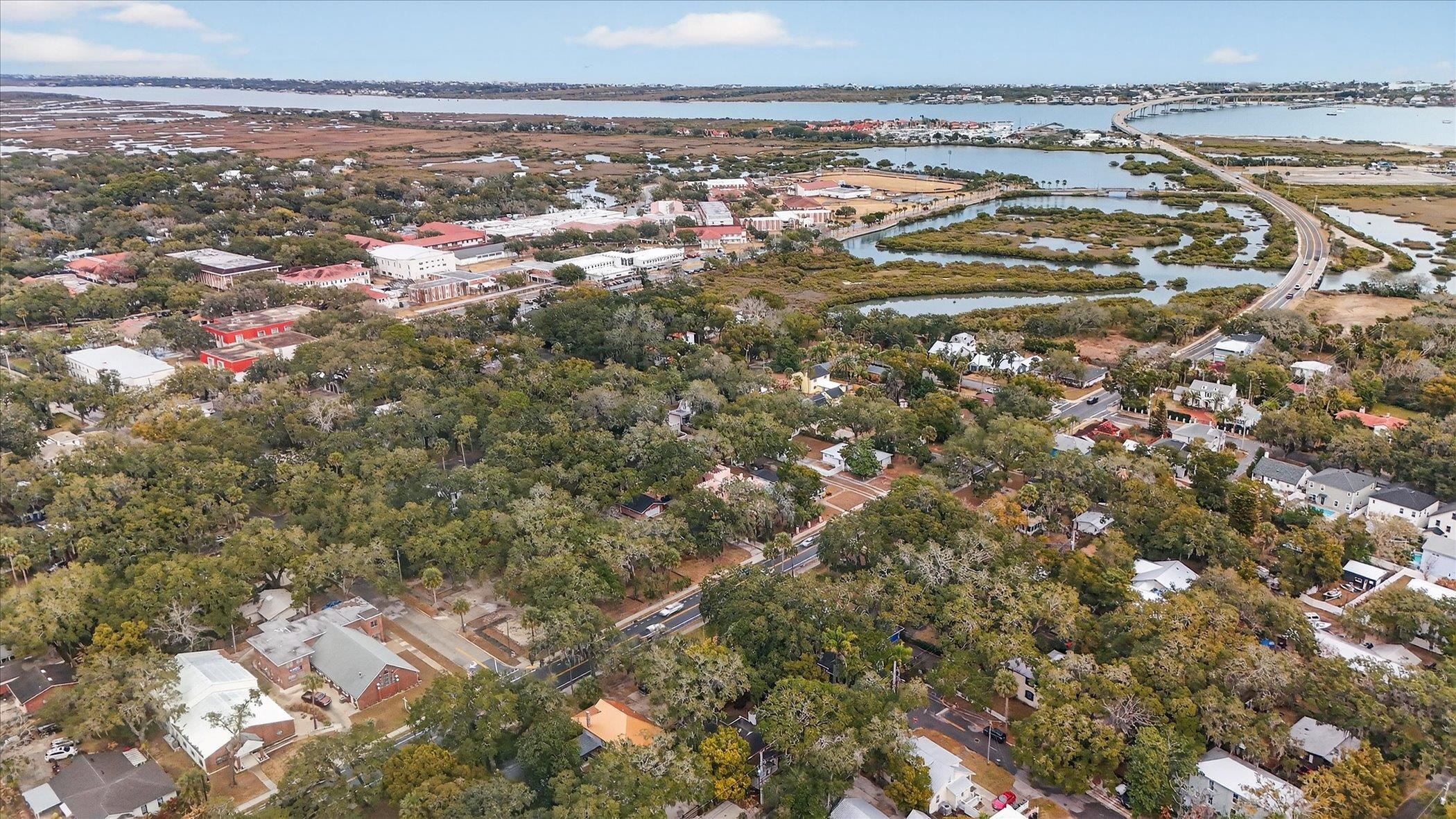 16 May Street St. Augustine, FL 32084 - Photo 71 of 85 Aerial view of property and surrounding area featuring nearby suburban area and a large body of water