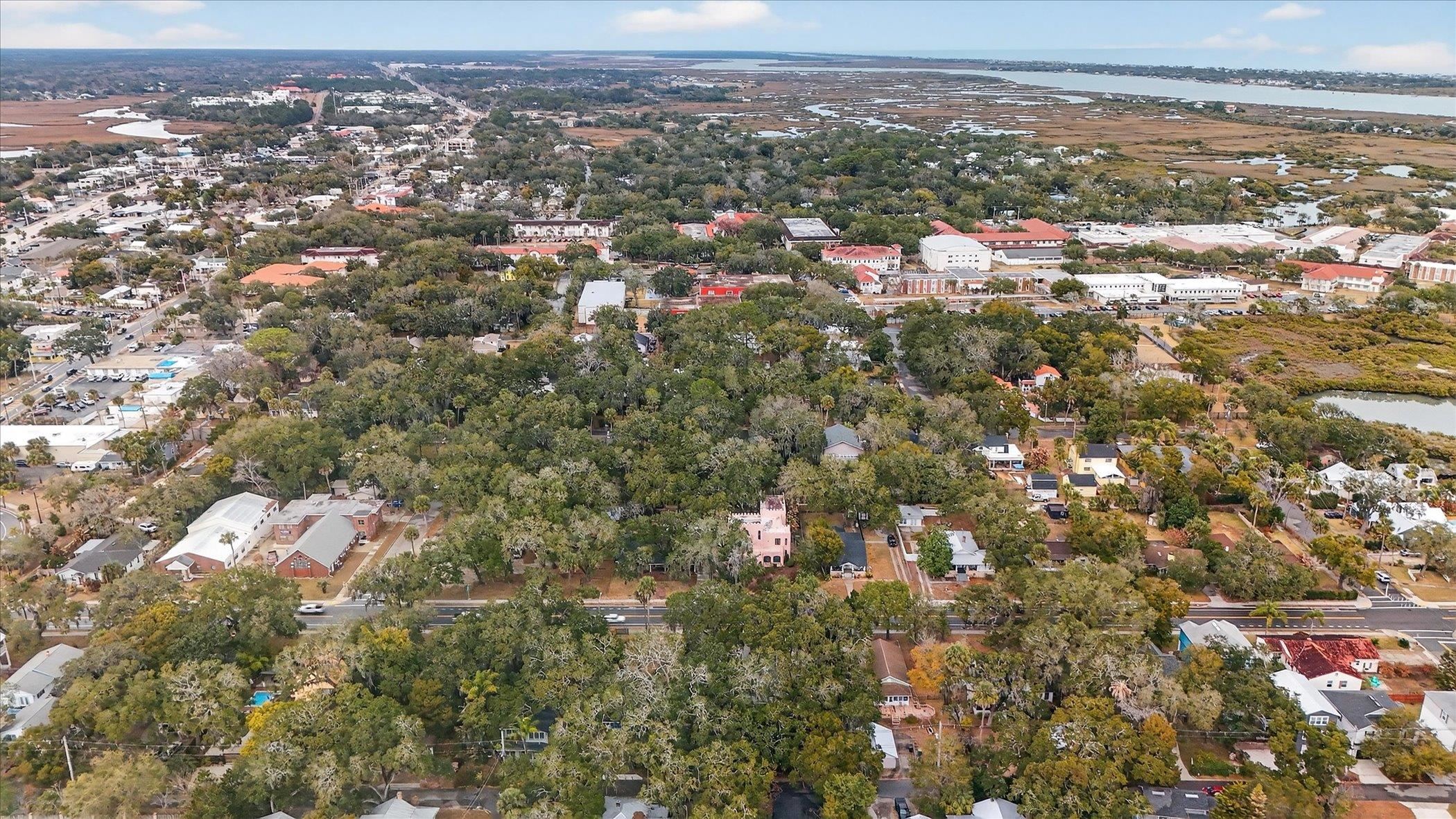 16 May Street St. Augustine, FL 32084 - Photo 73 of 85 Aerial view of property and surrounding area with a nearby body of water and nearby suburban area