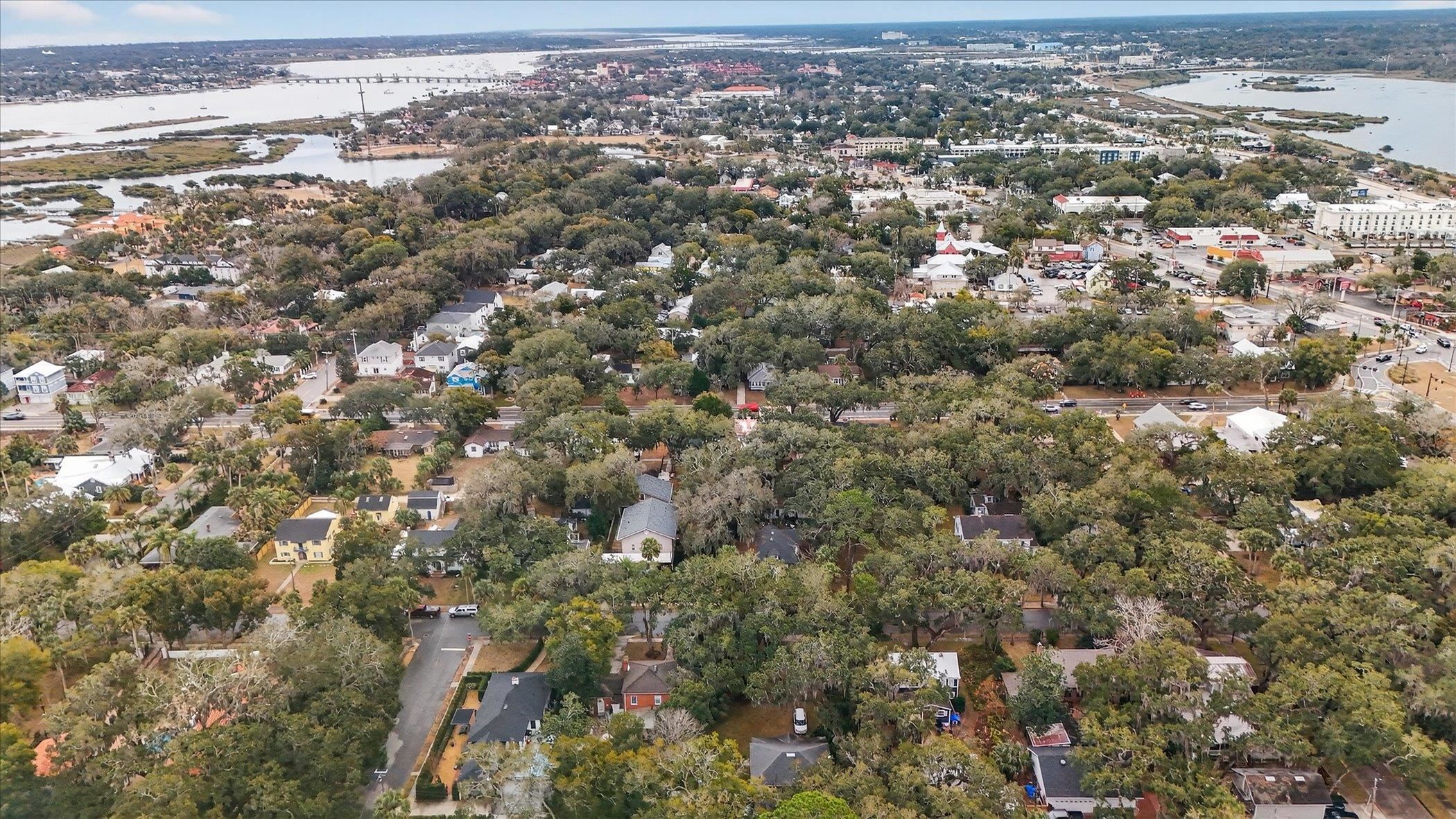 16 May Street St. Augustine, FL 32084 - Photo 73 of 85 Aerial view of property and surrounding area with a large body of water and nearby suburban area