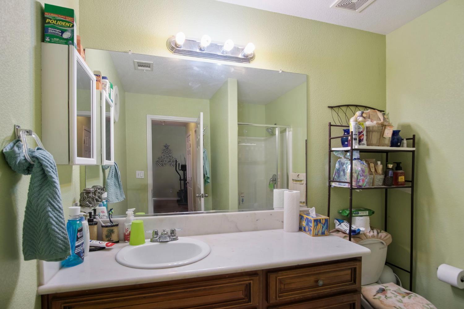 1568 Vía Del Pettoruto Gustine, CA 95322 - Photo 18 of 30 a bathroom with a sink a toilet and shower curtain