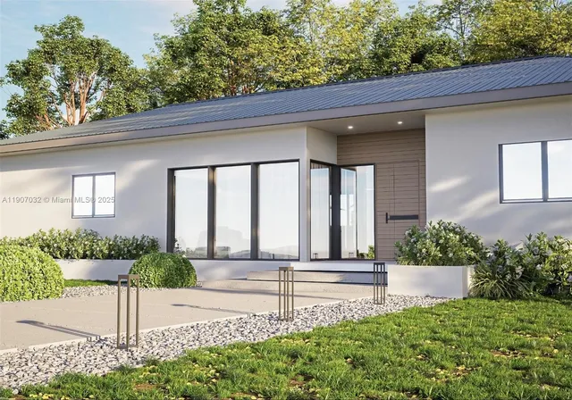 a house with a garden view