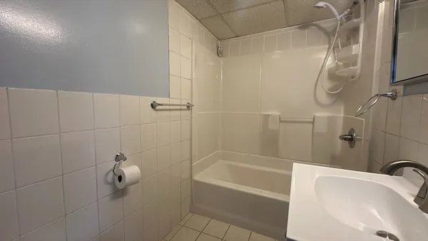 a bathroom with a tub