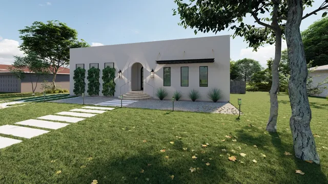 a house view with a garden space