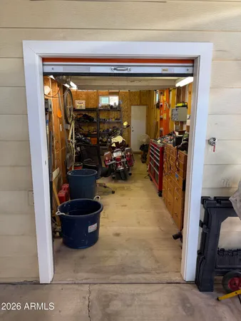 a view of a storage room with washer and dryer