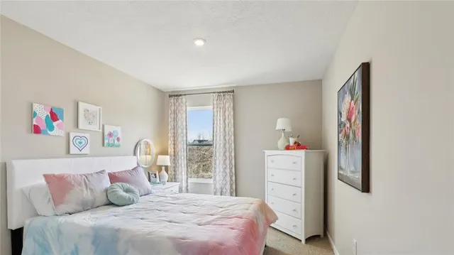 a bedroom with a bed and cabinet