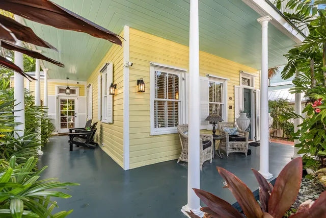 a potted plant sitting in front of a house