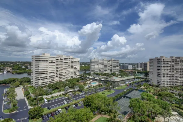 a view of a city with tall buildings