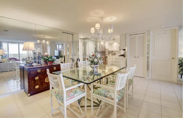 a view of a dining room kitchen and a window