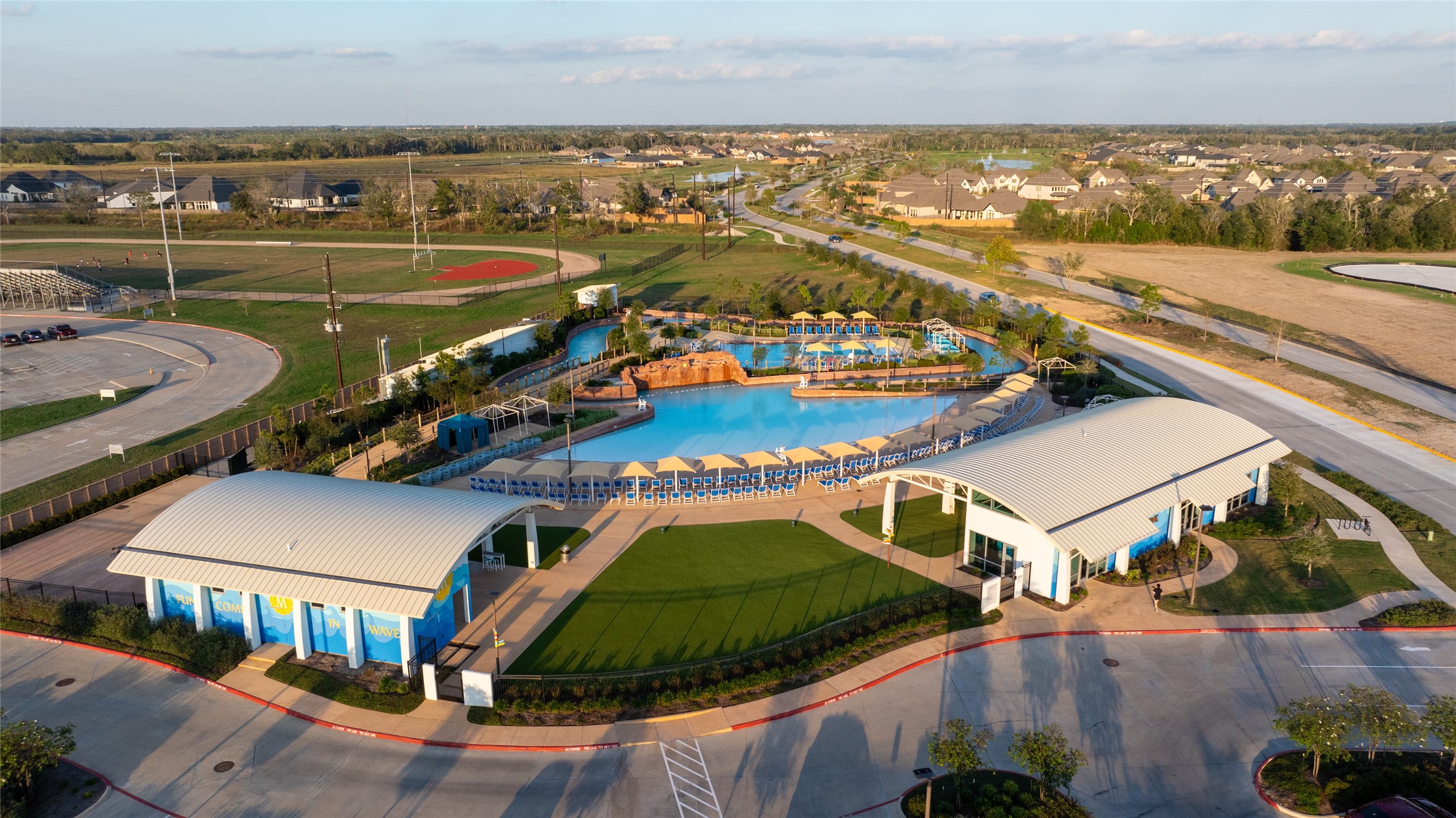 4910 Morrison Drive Manvel, TX 77578 - Photo 30 of 35 an aerial view of residential houses with outdoor space and river