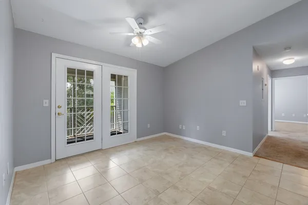 a view of a room that has a window