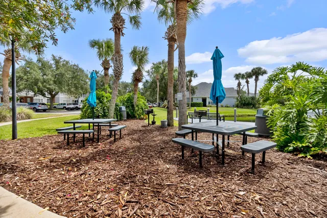 a view of a park with plants and a bench