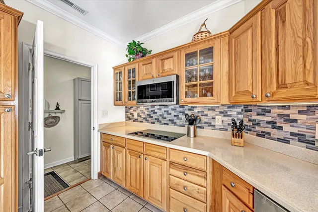 a kitchen with lots of counter top space