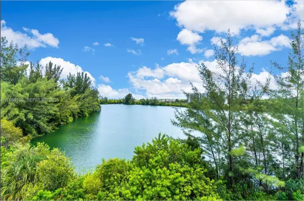 a view of a lake from a yard