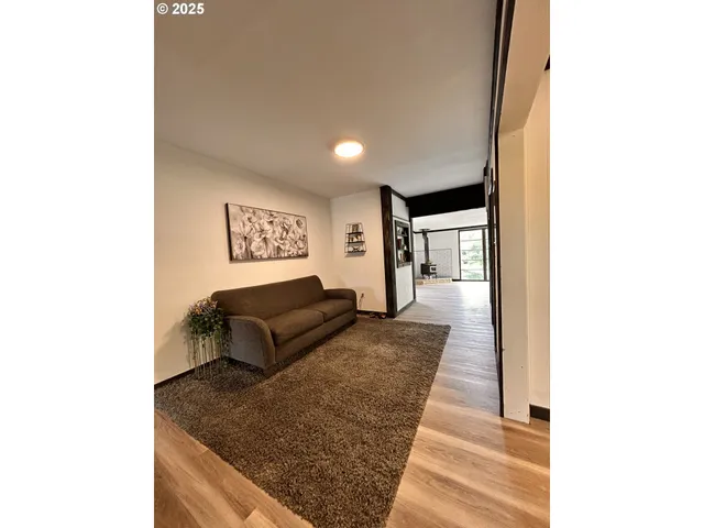 a living room with furniture and a rug