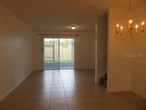 a view of a small space with a large window