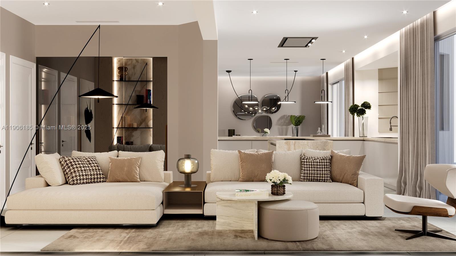 3944 194th Trail Sunny Isles Beach, FL 33160 - Photo 16 of 20 a living room with furniture and kitchen view