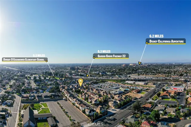 an aerial view of residential houses with outdoor space and swimming pool