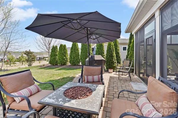 a patio view with a seating space