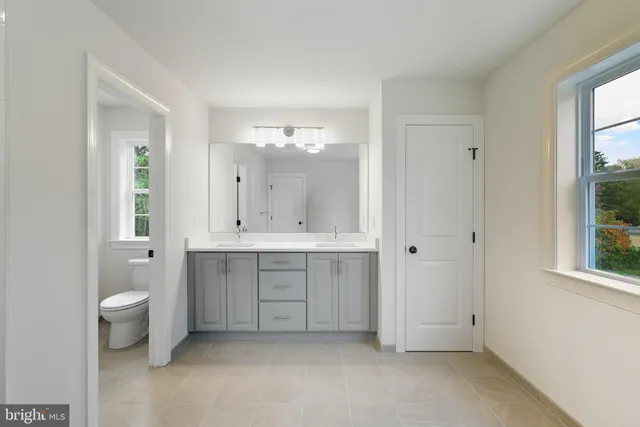 a bathroom with a toilet a sink and a mirror