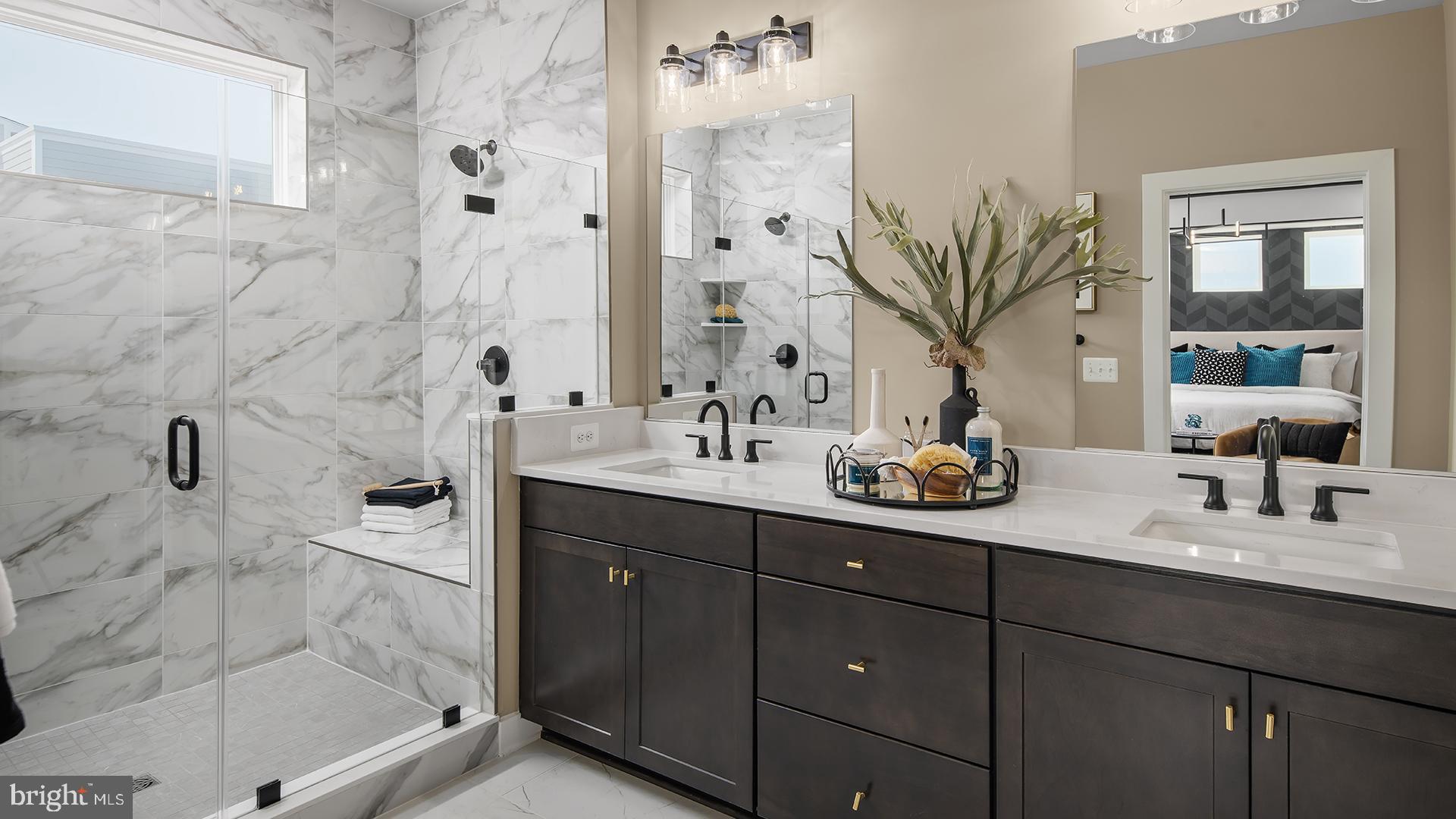 Tbb Cloongee Terrace, Unit CLARENDON Sterling, VA 20166 - Photo 7 of 14 a bathroom with a double vanity sink mirror and shower