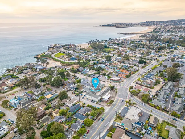 a view of a city and ocean view