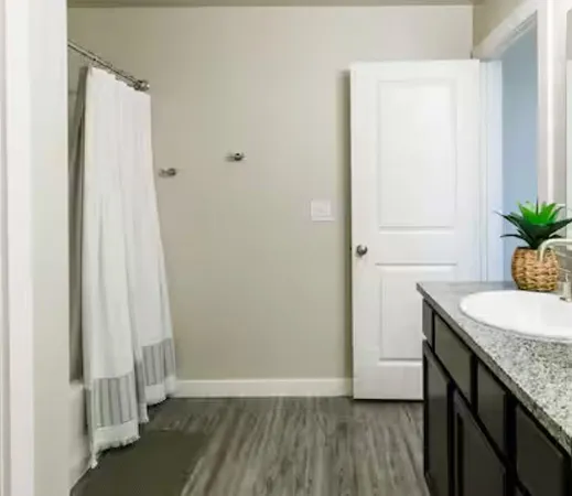 a bathroom with a bathtub