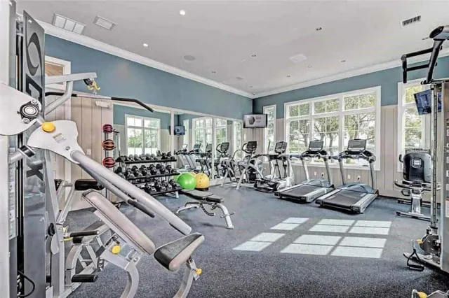 a view of a room with gym equipment