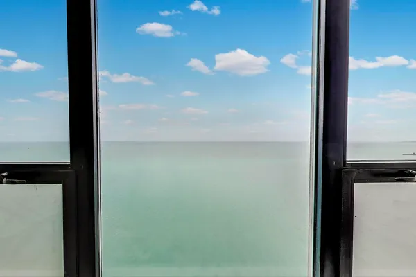 a view of a glass door