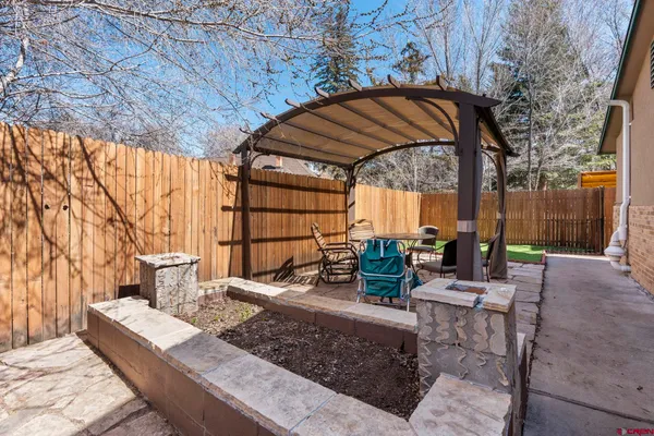 a view of an outdoor space with seating area