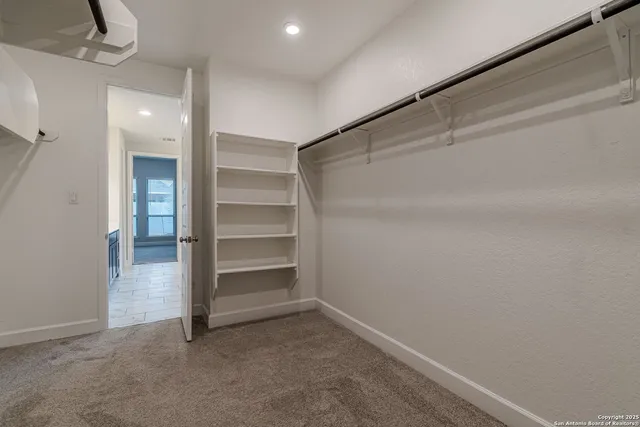 a view of an empty room and a walk in closet
