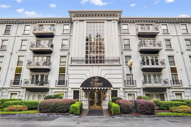 a front view of a multi story building