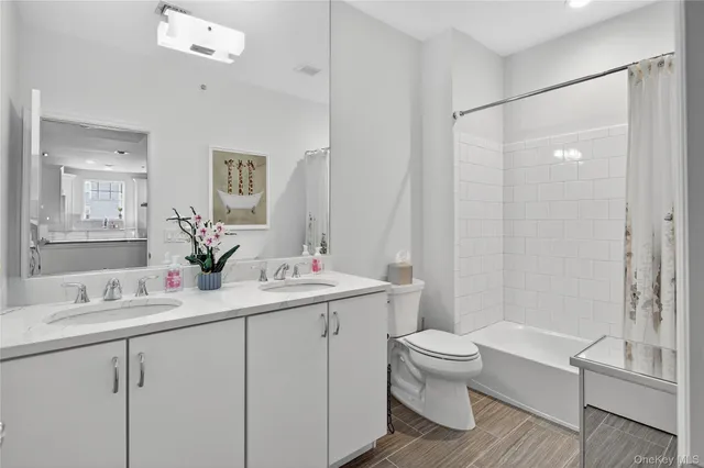 a bathroom with a sink a toilet and a large mirror