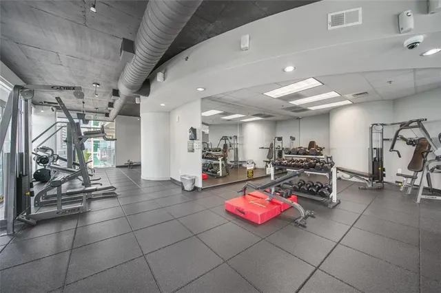 a view of a room with gym equipment