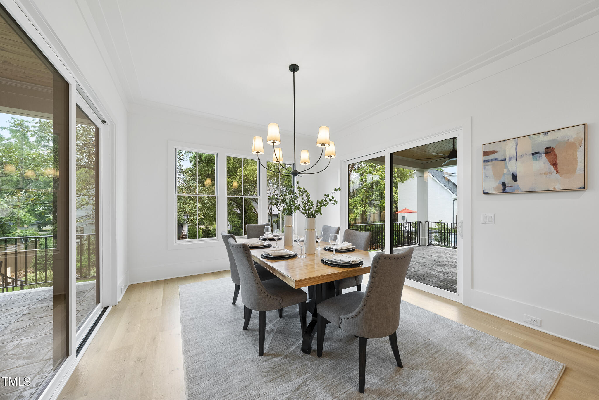 3407 Churchill Road Raleigh, NC 27607 - Photo 8 of 44 a dining room with furniture a chandelier and wooden floor