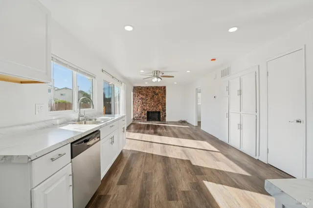 a kitchen with a stove and a microwave
